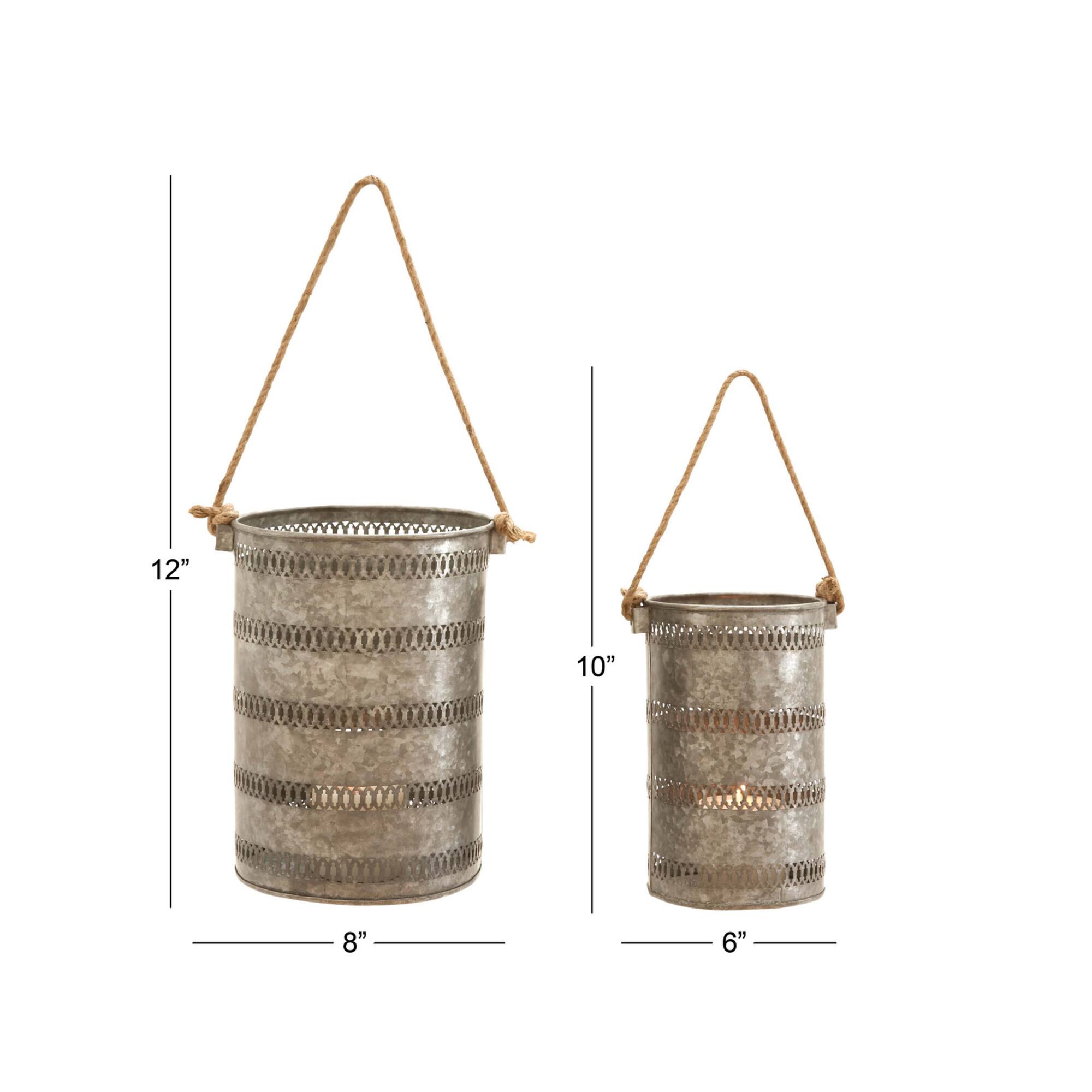 Gray Metal Coastal Lantern Set